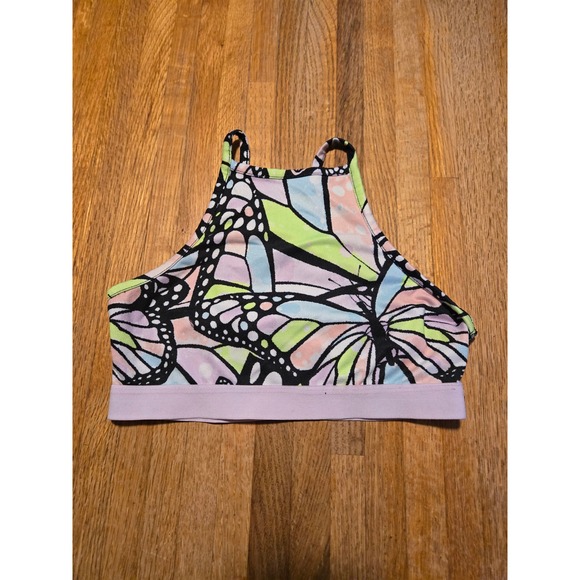 Justice Other - Justice Girls Small 7/8 Purple Green Pink Butterfly Print‎ High Neck Sports Bra